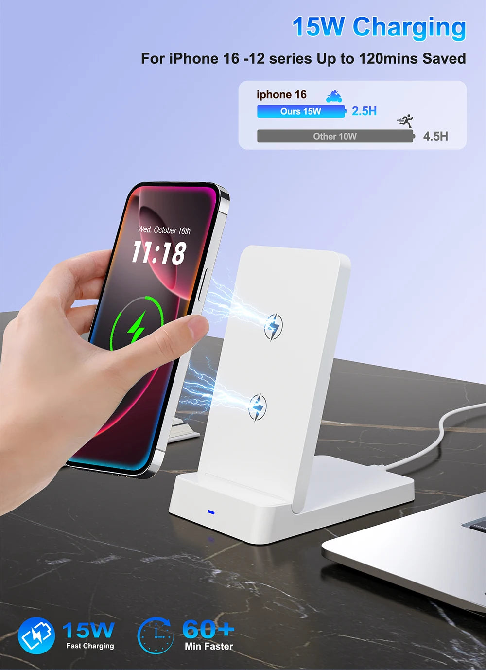 Wireless Charger Phone Desktop Folding Holder Stand For iPhone 16 15 14 13 12 Pro Max Samsung S24 Xiaomi Fast Charging Station