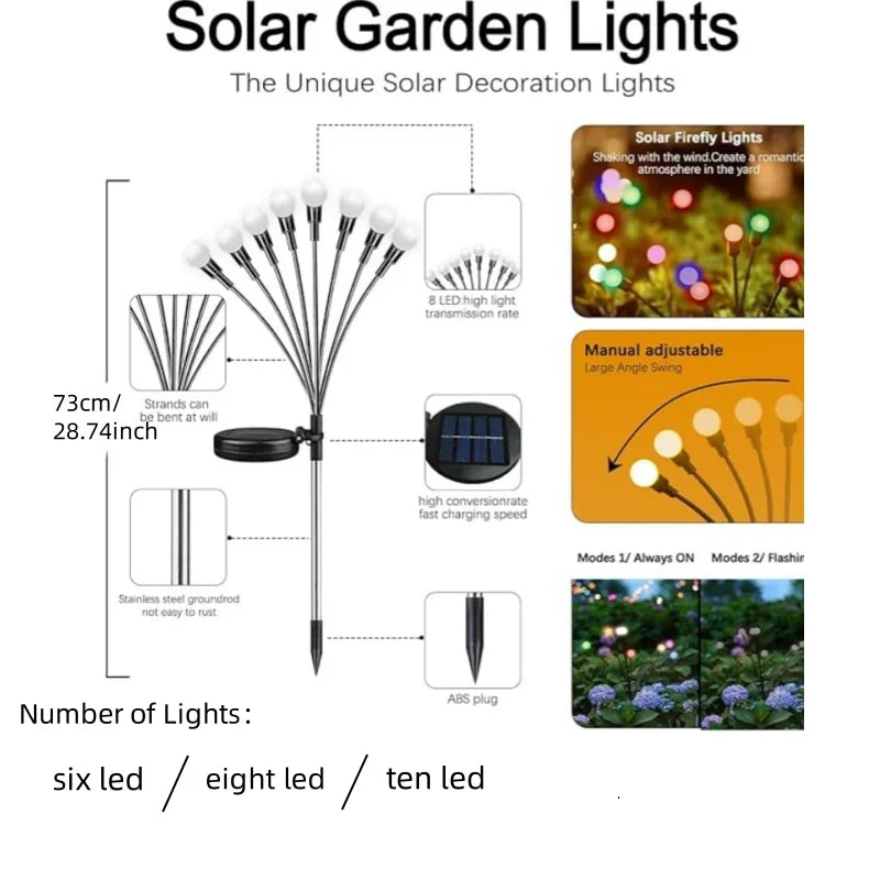 Outdoor LED Solar Lights Waterproof Starburst Solar Firefly Lights Lawn Lamp Garden Lamp for Path Landscape Decorative