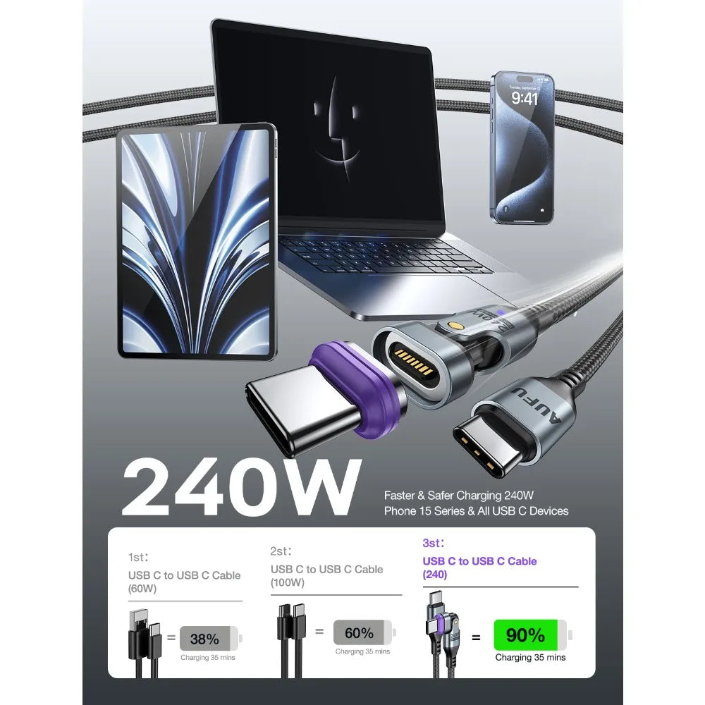 AUFU 16pin 180 Rotate Magnetic Cable 240W Fast Charging Micro USB Type C Cable For iPhone Xiaomi Samsung Magnet USB Phone Cable