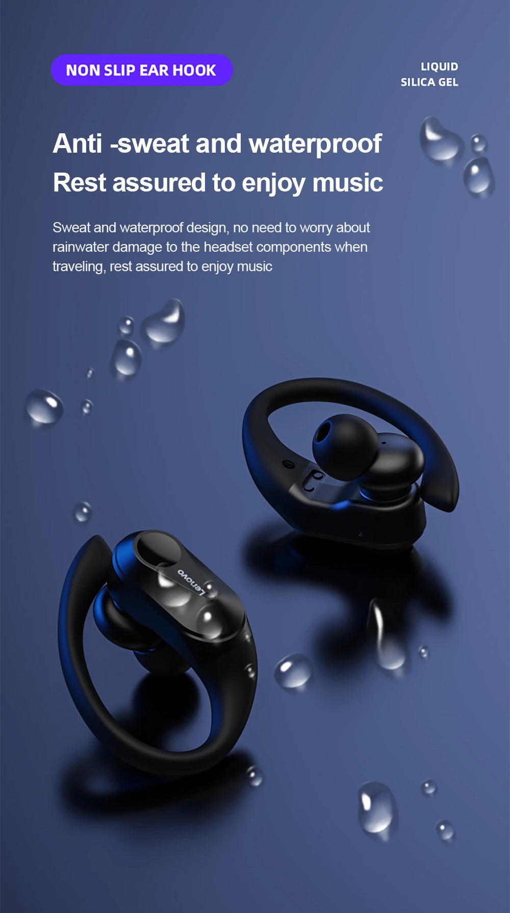 Lenovo LP75 Sports Wireless Earphones with Mics,Button Control, LED Power Display,Hifi Stereo Sound Bluetooth 5.3 TWS Headphones