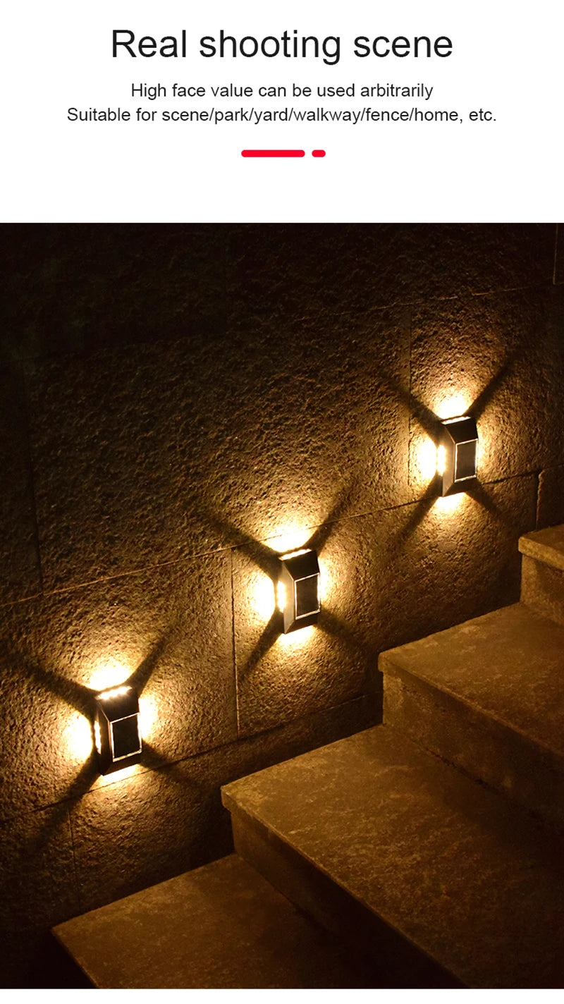 1/3pcs 12 LED Solar Wall Lamp Outdoor Waterproof Four Sides Glowing Light Staircase Villa Balcony Lighting Solar Wall Lights