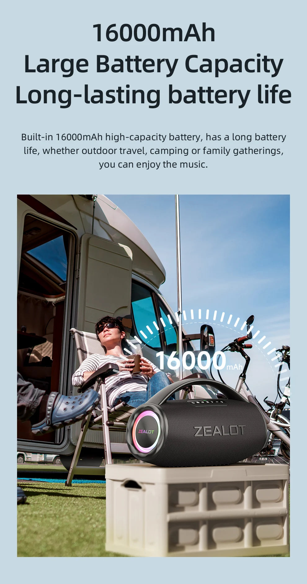 ZEALOT-S97 80W Bluetooth Speaker Powerful Wireless Speaker with Portable Handle, for Party, Camping,RGB Colorful Light