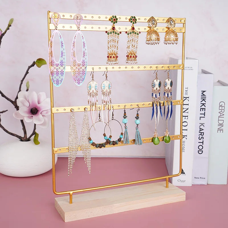 5-Tiers 100 Holes Earring Display Holder,Metal 3 Layers Jewelry Storage Organizer Wood Base Stand Tree,Ear Stud Rack Gift