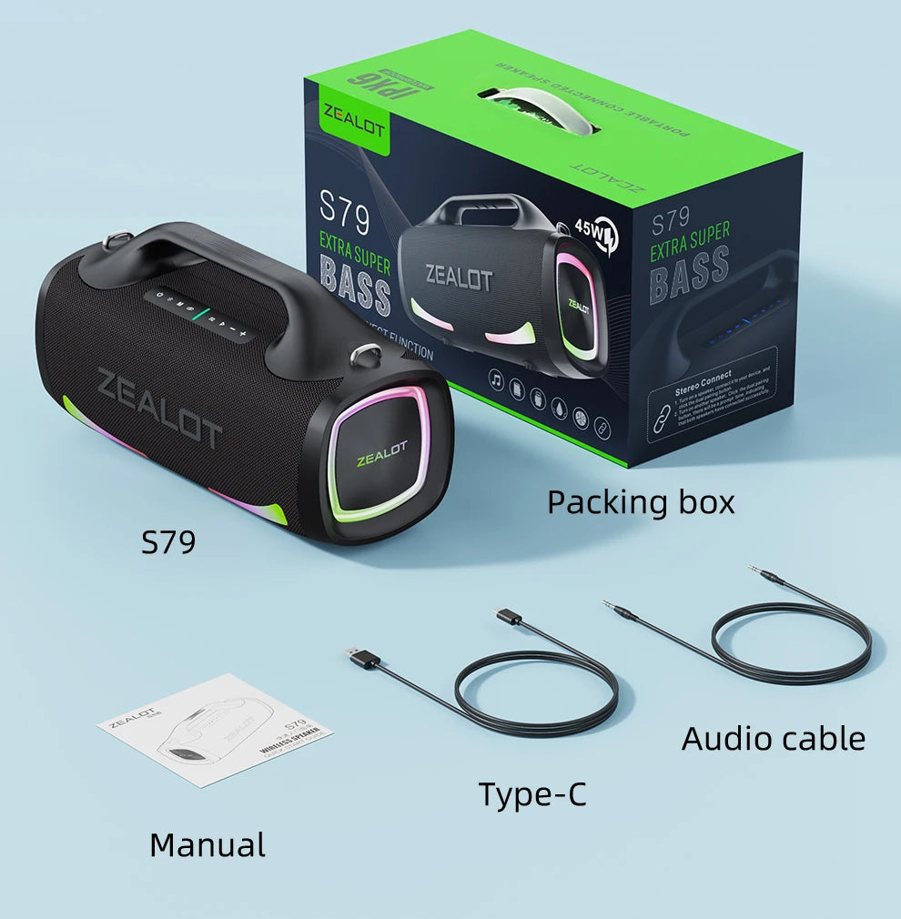 ZEALOT-S79 Speaker Party Portable Speaker with Bluetooth 5.2, Portable Handle, 24-Hour Playtime, for Party, Camping