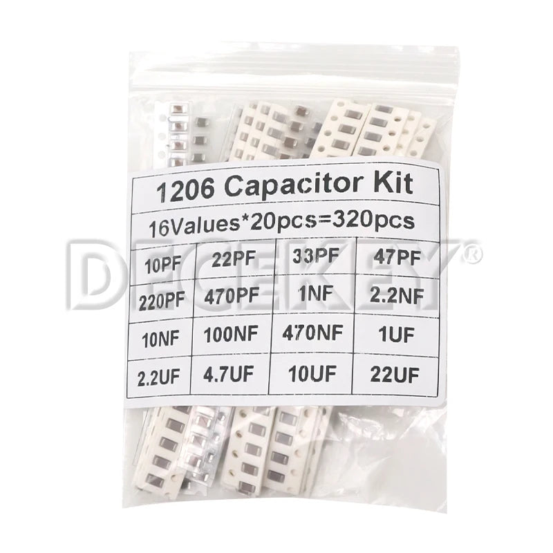 320PCS 720PCS 0603 0805 1206 SMD Capacitor Assorted Kit 16/36/50Values 1PF - 10UF Capacitance Set 100NF 0.1UF 1UF 2.2UF 4.7UF