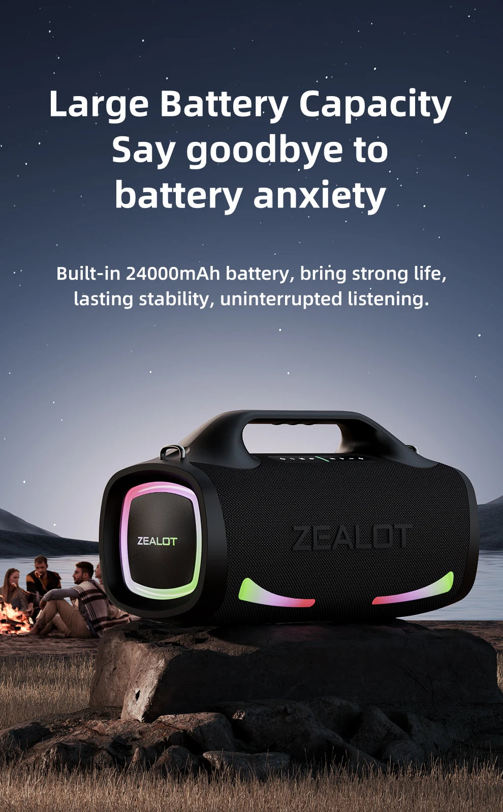 ZEALOT-S79 Speaker Party Portable Speaker with Bluetooth 5.2, Portable Handle, 24-Hour Playtime, for Party, Camping