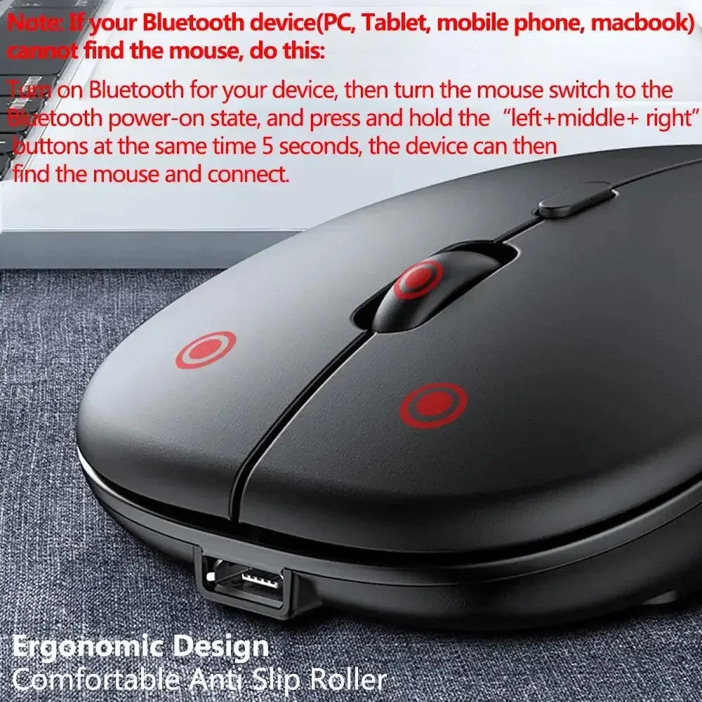 2025New Bluetooth Wireless Mouse USB Optical Rechargeable Mouse for Computer Laptop PC Macbook Gaming Mouse Gamer 2.4GHz 1600DPI