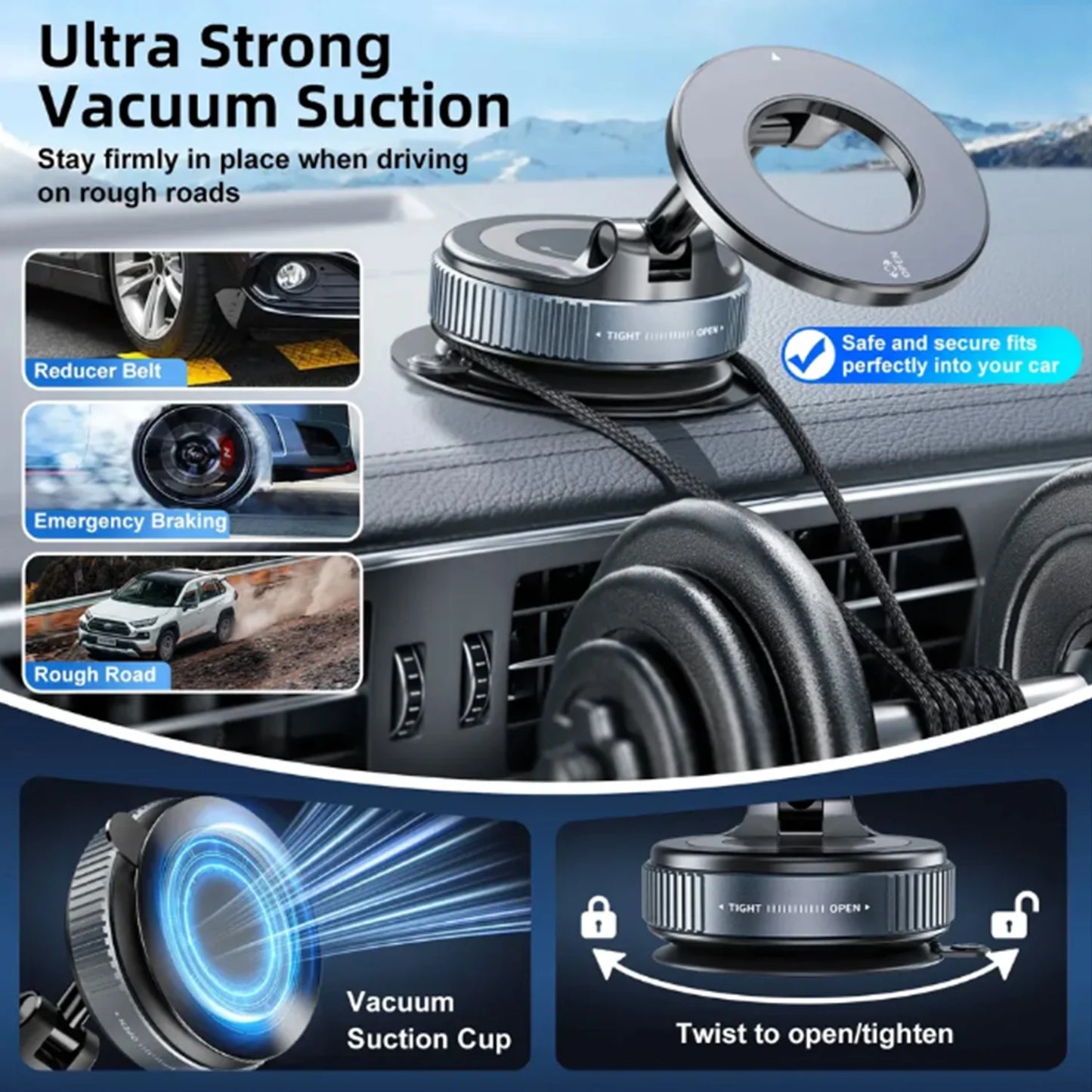 K007 For iphone 14 15 16 Strong Magnetic Car Phone Holder Foldable Design 360° Adjustable Vacuum Mount for Car/Desk/Bathroom Use