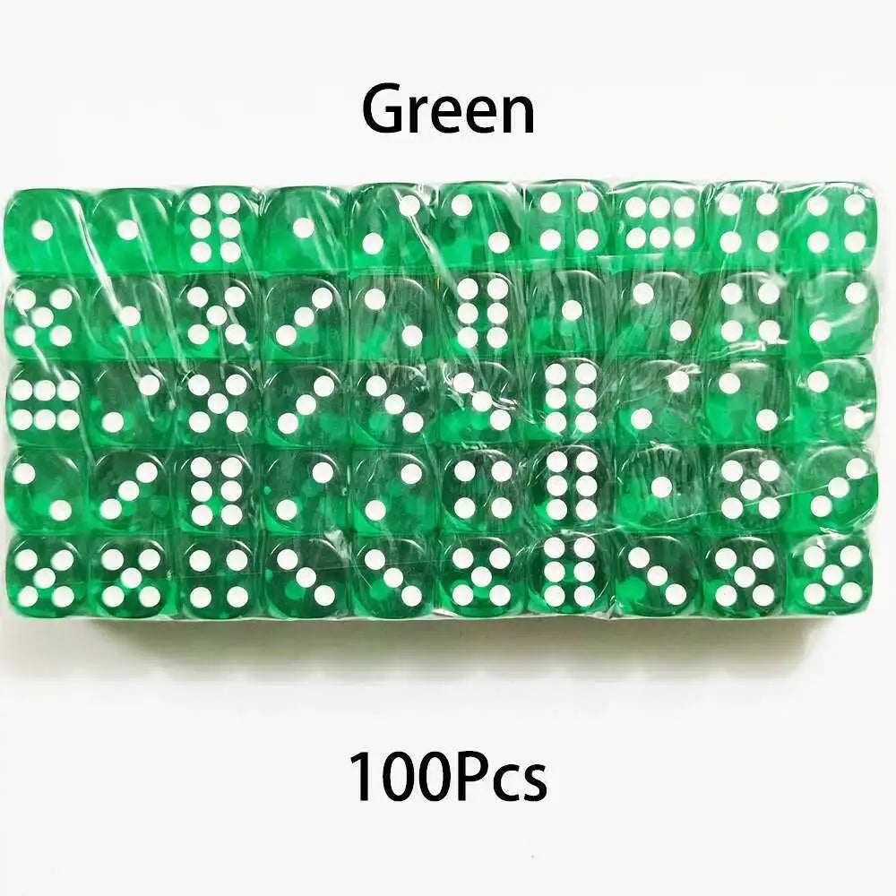 100PCS  D6 Dice 12mm 6 Sided Multicolor Transparent Color Acrylic Rounded Edges Dice For Table