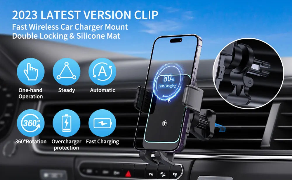 15W Dual Coil Wireless Car Charger for Samsung Galaxy Z Flip 4 3 S22 S21 iPhone Auto Clamp Fast Car Charging Phone Mount Holder