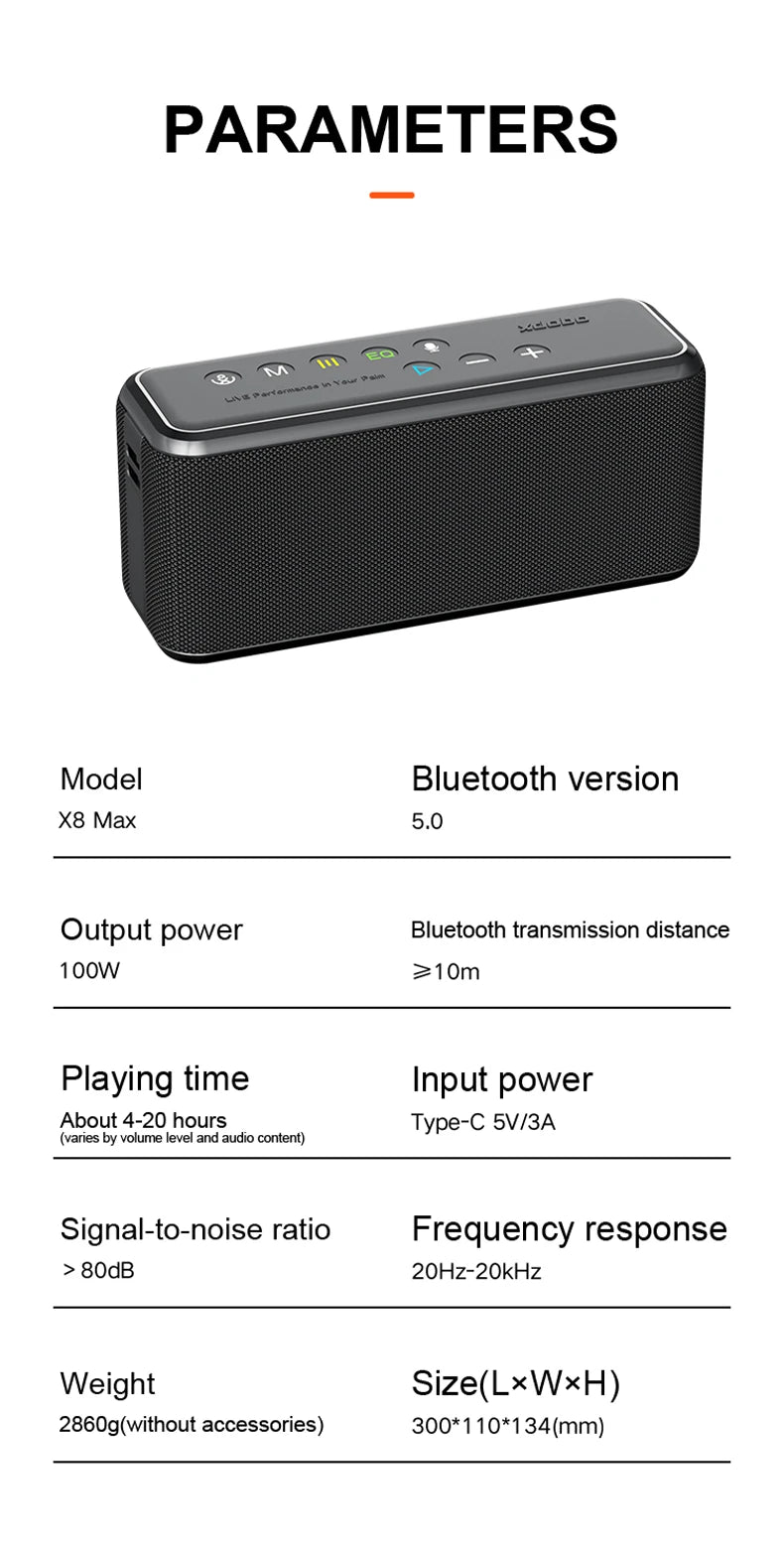 Super Power XDOBO X8 Max 100W Portable Wireless Speaker TWS Subwoofer Support USB/TF/AUX 20000mAh Four-cell Power Bank Function