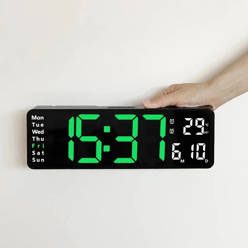 Large Digital Wall Clock Remote Control Temp Date Week Display Power Off Memory Table Clock Wall-mounted Dual Alarms LED Clocks