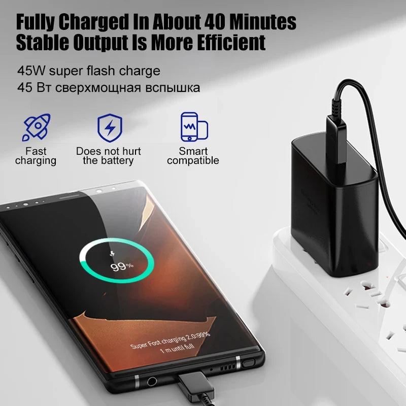 45W PD Charger Fast Charging for Samsung Galaxy S22 S23 Ultra Note 10+ 5G USB C Mobile Phone Type C Wall Quick Charging Adapter