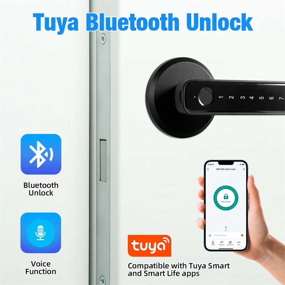 Fingerprint Door Lock Keyless Entry Door Lock with APP Control Fingerprint Door with Handle Biometric Door Lock for Bedroom Home