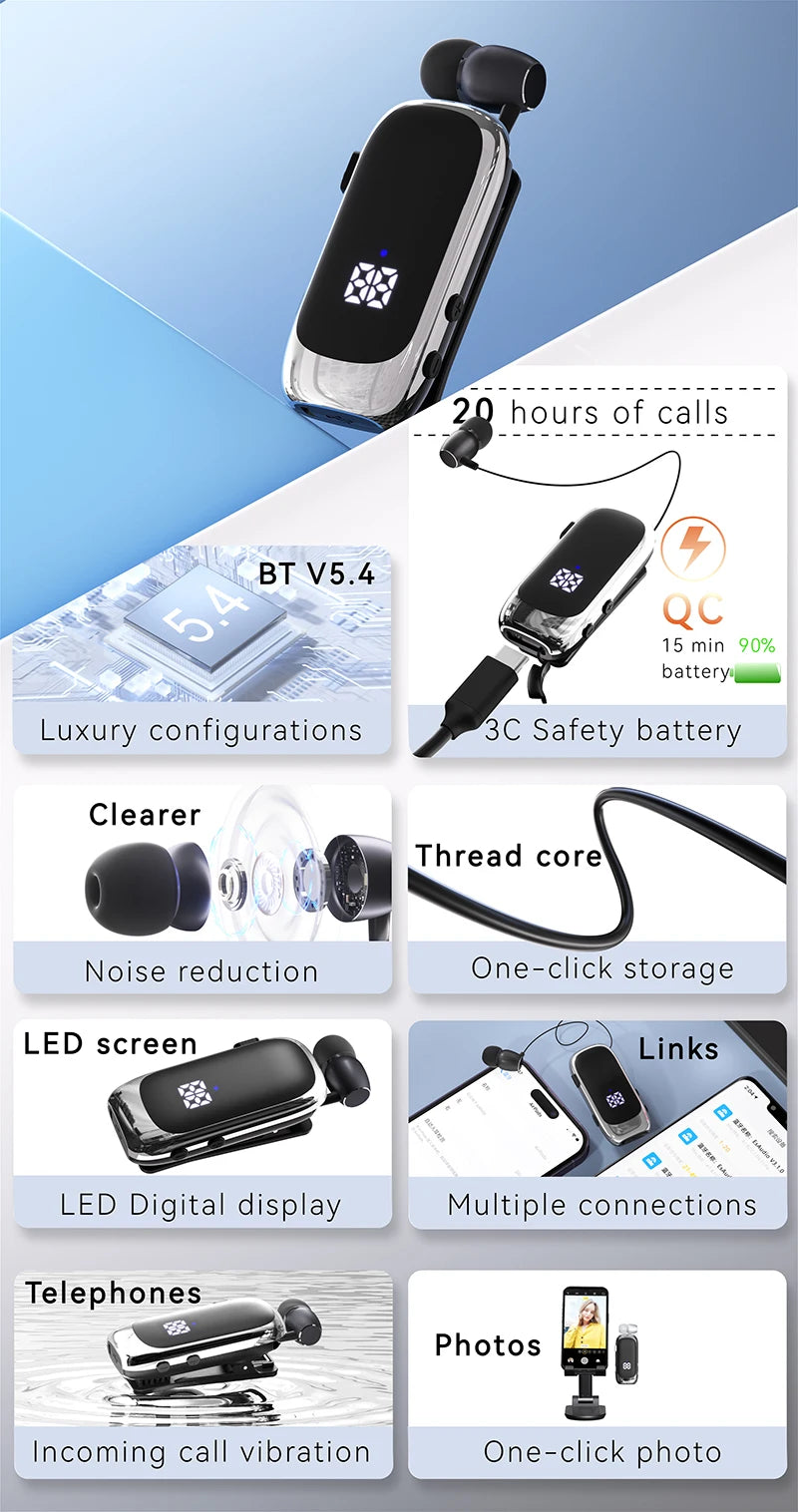 New K88 Lavalier Business Headset Bluetooth 5.4 Bass Earphone Call Vibration Reminder+Voice Number Reporting Wireless Headphone