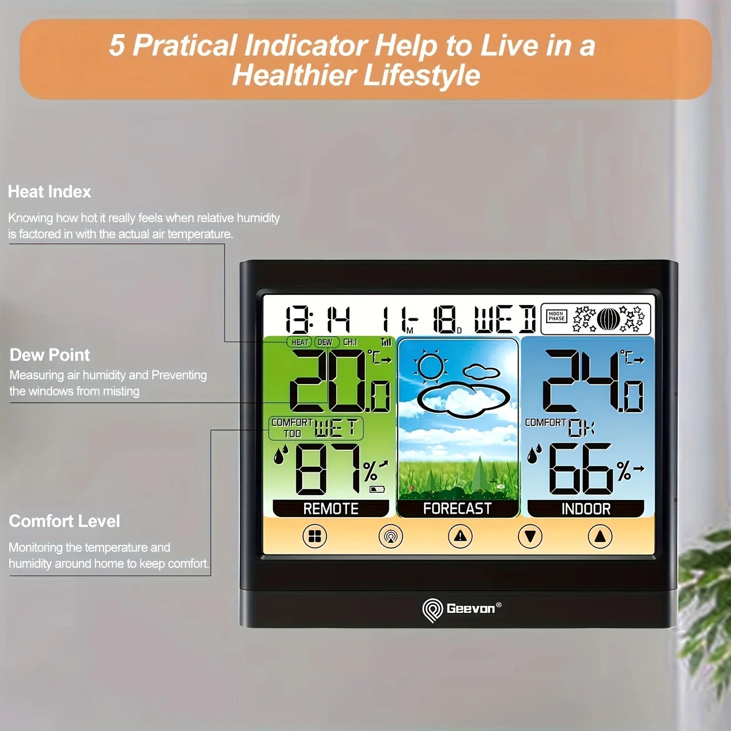 Weather Station Wireless Indoor Outdoor Thermometer Hygrometer Touch LCD Display with Alarm Clock Adjustable Backlight
