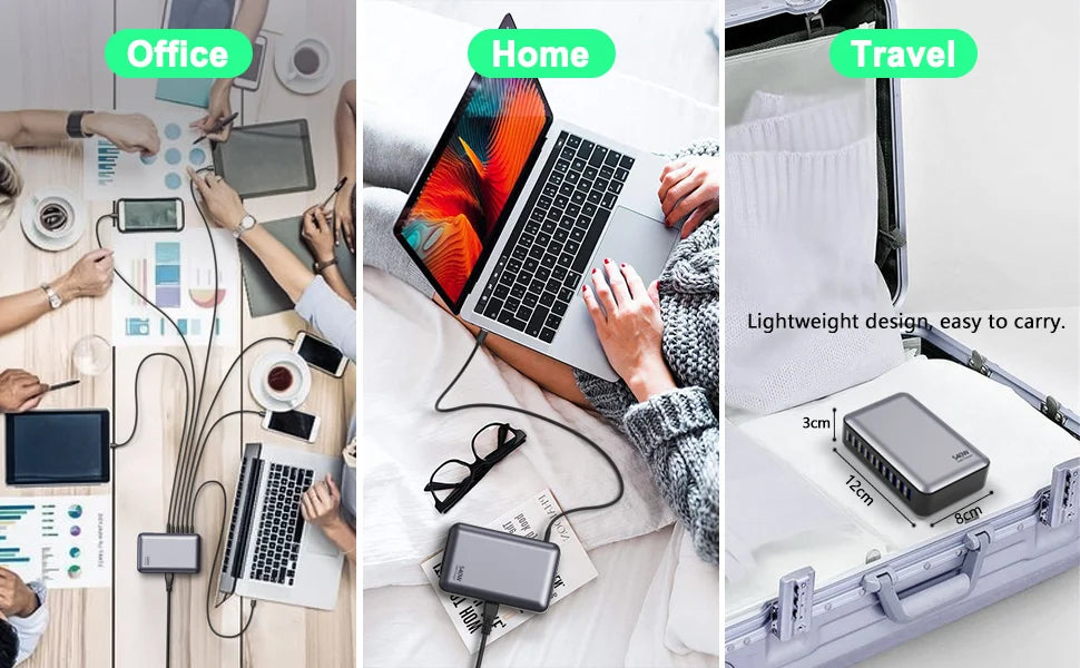 200/300/540/620W GaN high power Multi-Port Fast Charger multiple charging Station for iphone, for MacBook, for Samsung etc