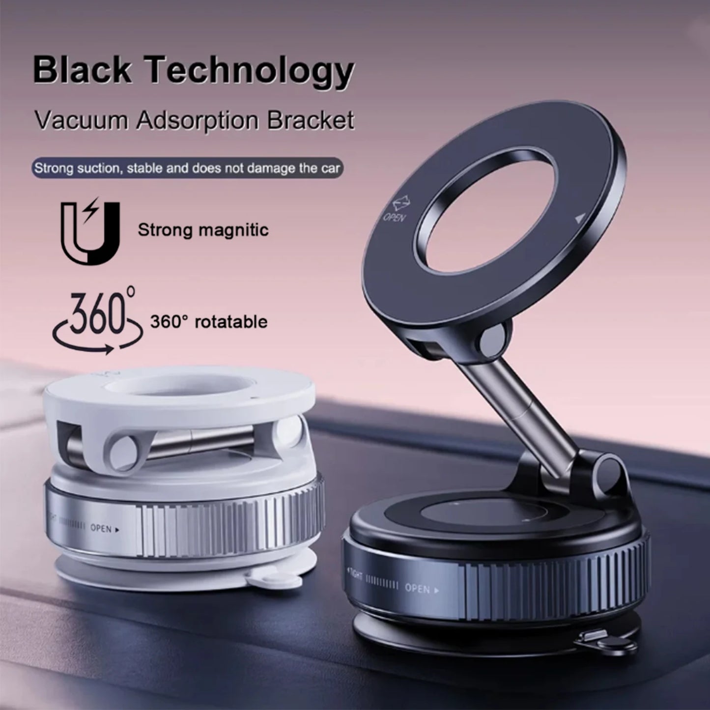 K007 For iphone 14 15 16 Strong Magnetic Car Phone Holder Foldable Design 360° Adjustable Vacuum Mount for Car/Desk/Bathroom Use
