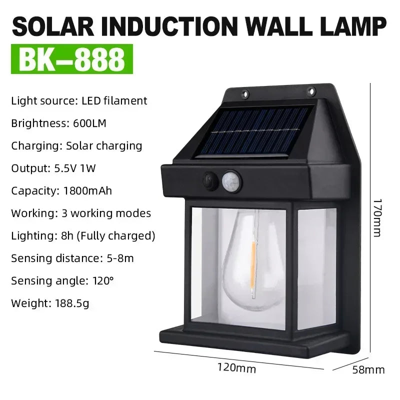 LONGRIVER Solar Tungsten Night Lamp Intelligent Motion Sensor Wall Lamp BK-888 Waterproof Courtyard Garden Decoration Lantern