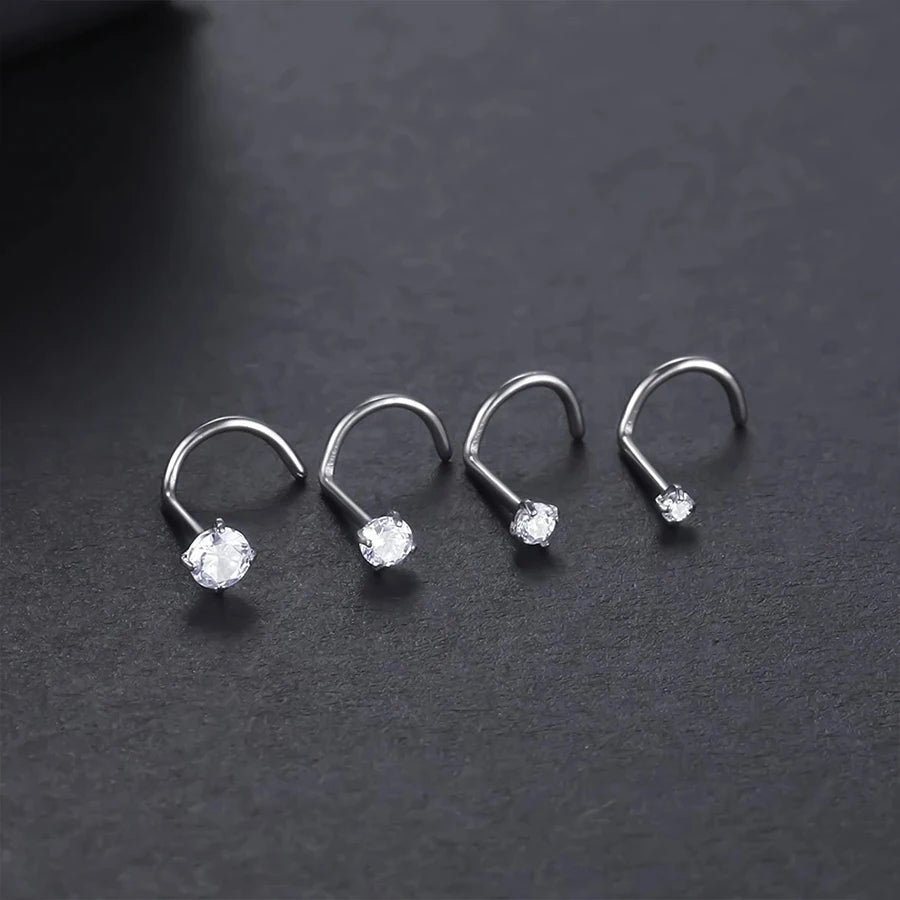 4-12pcs Cubic Zirconia Nose Studs 20G Nose Piercing Jewelry Bone L Shaped Shiny Crystal Bone Nostril Piercing Jewelry
