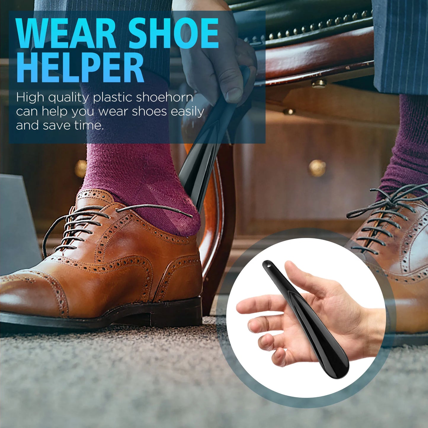 20cm Plastic Shoe Puller Flexible Sturdy Slip Shoe Horns Long Shoe Horn Spoon Shape Shoehorn Shoe Lifter Professional Black