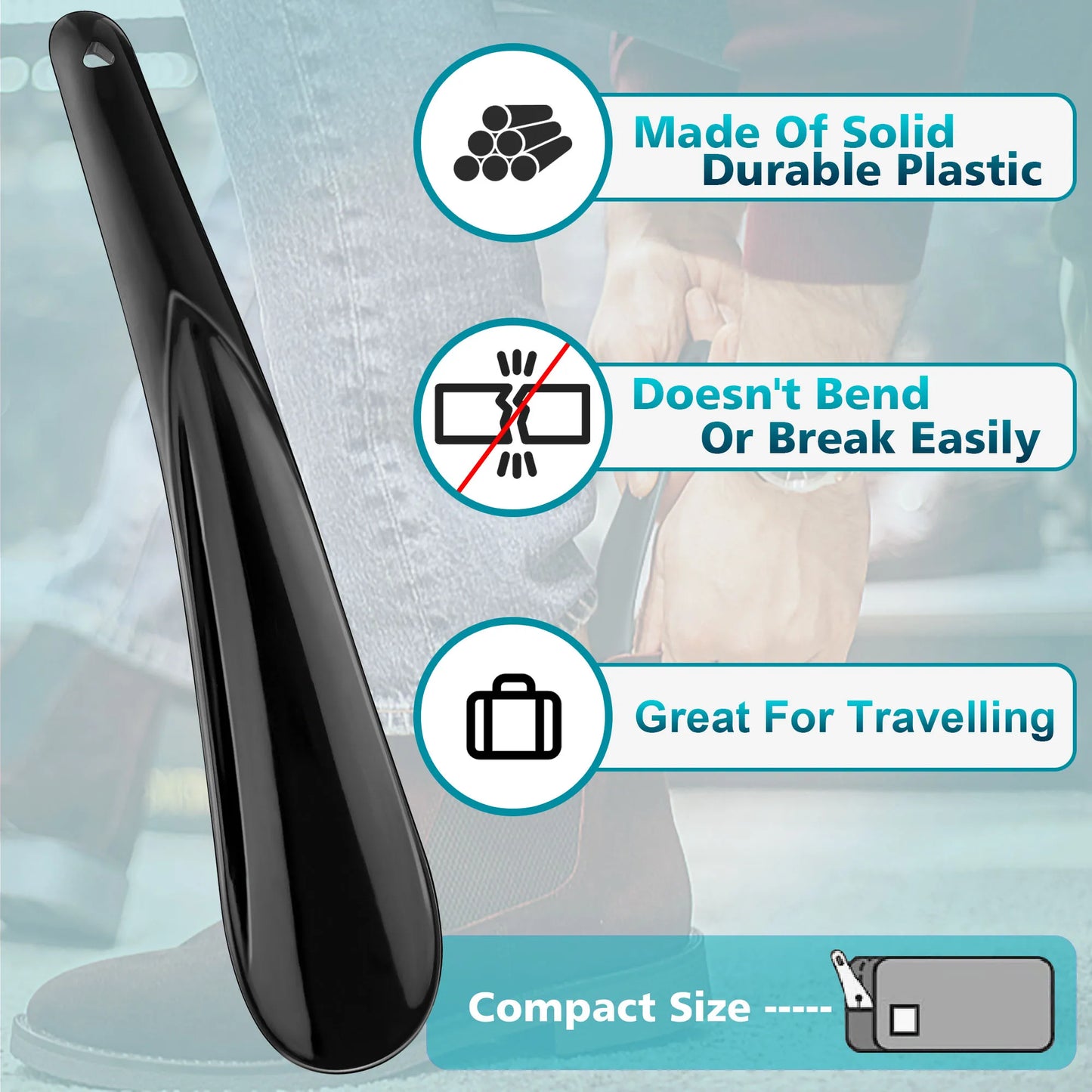 20cm Plastic Shoe Puller Flexible Sturdy Slip Shoe Horns Long Shoe Horn Spoon Shape Shoehorn Shoe Lifter Professional Black