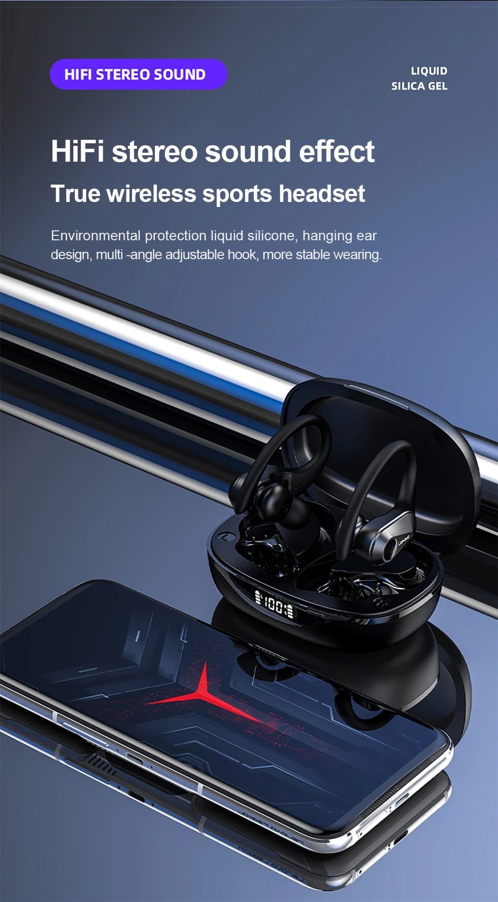 Lenovo LP75 Sports Wireless Earphones with Mics,Button Control, LED Power Display,Hifi Stereo Sound Bluetooth 5.3 TWS Headphones