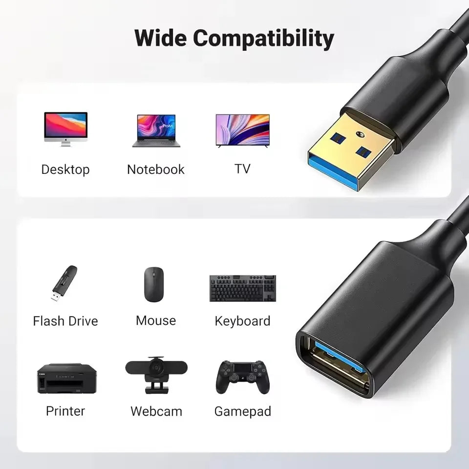 USB Extension Cable USB 3.0 2.0 Extender Cord for Smart TV SSD Xbox One Laptop PC Fast Speed USB 3.0 Cable Extension 1m 2m 3.0m