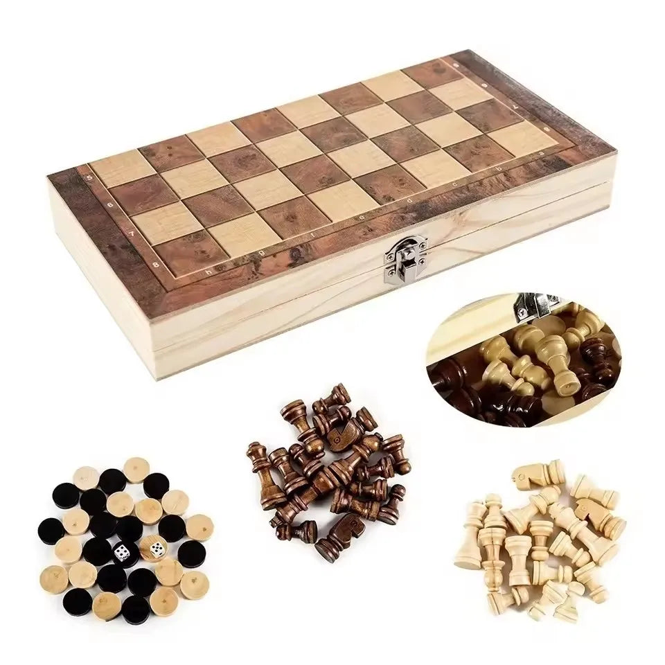 New foldable chessboard 3-in-1 wooden chessboard set for entertainment games