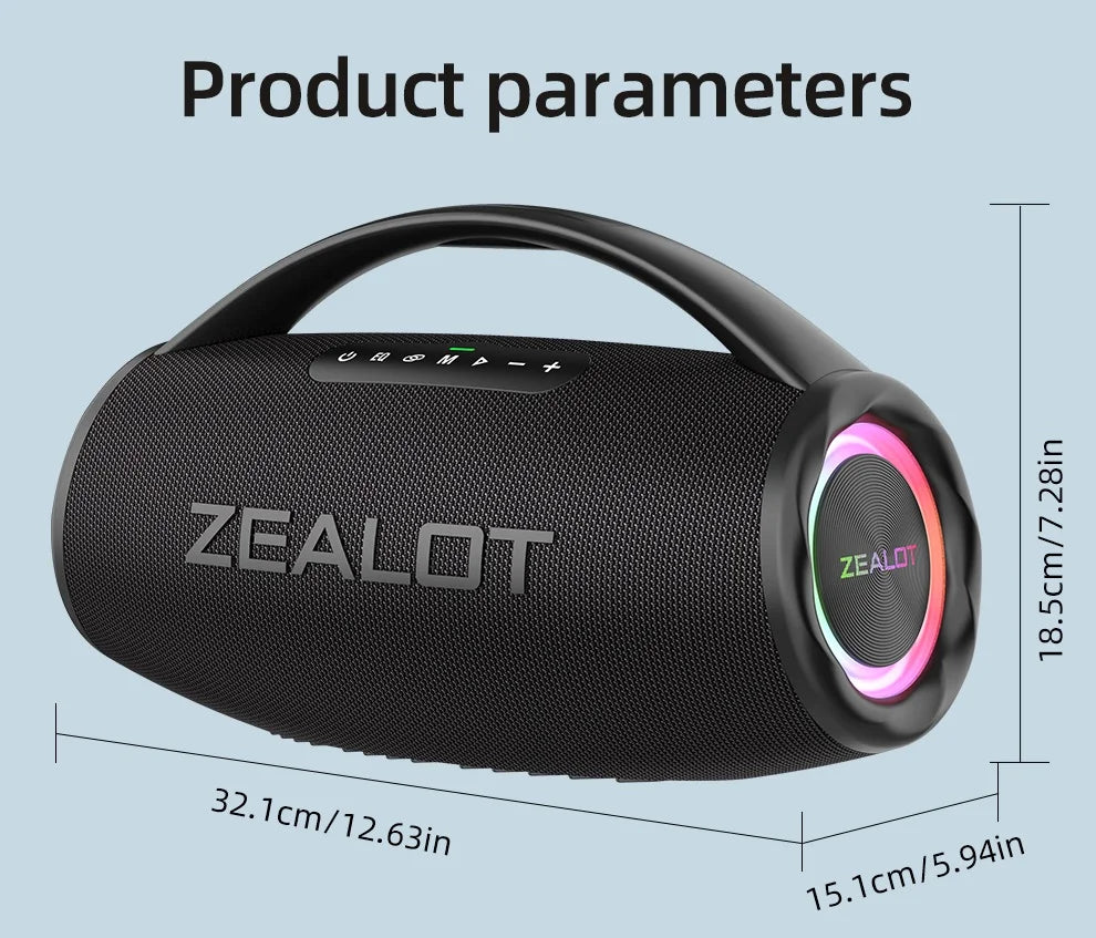 ZEALOT-S97 80W Bluetooth Speaker Powerful Wireless Speaker with Portable Handle, for Party, Camping,RGB Colorful Light