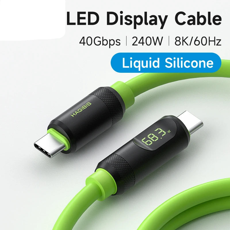 Hagibis USB C Fast Charger Cable With LED Display PD 240W 40Gbps Video Cord Compatible with Thunderbolt 4/3 For iPhone 17 Laptop