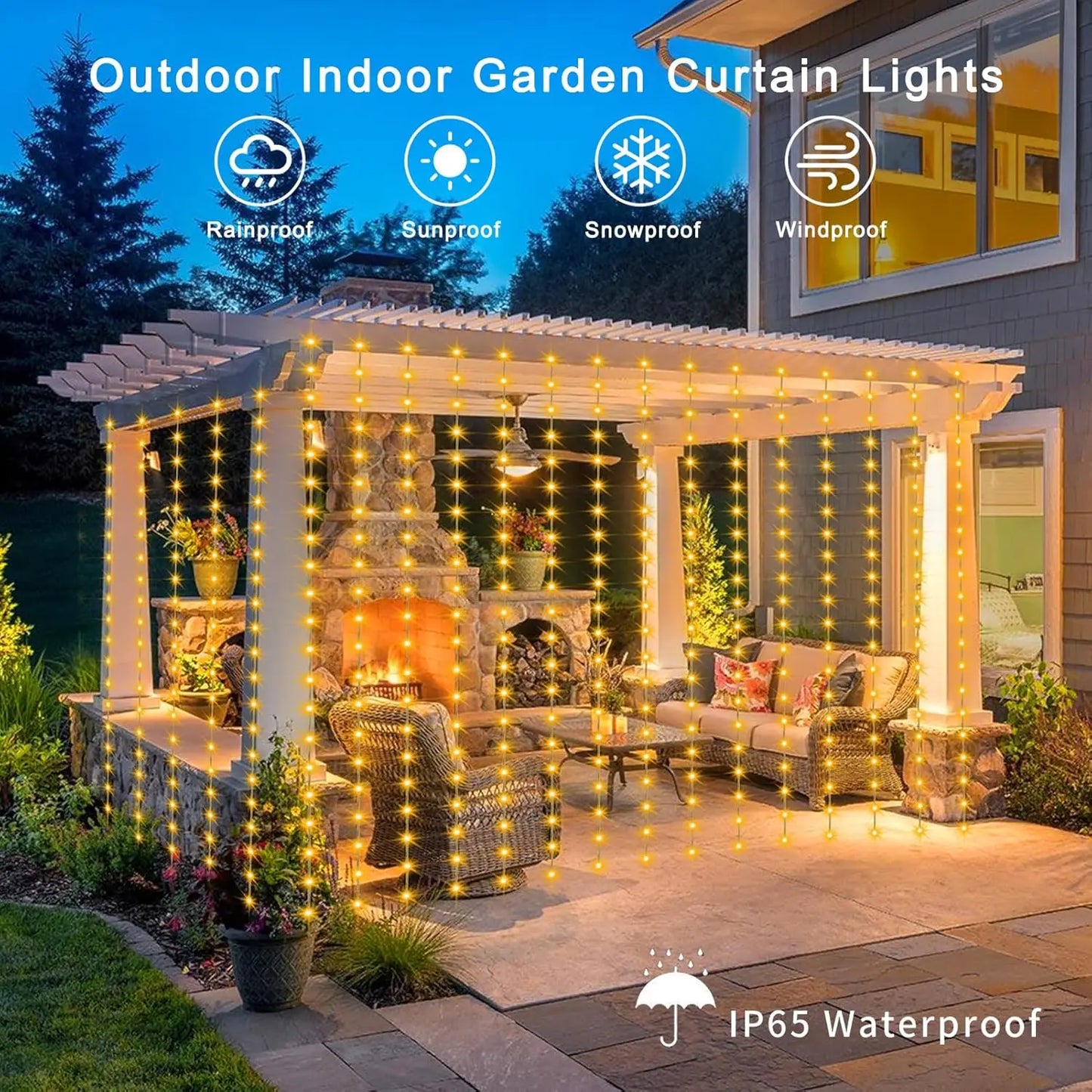 Outdoor Solar Curtain Light String Lights Garden Yard Pavilion Fairy Garland String Lights Holiday Wedding Decor Light