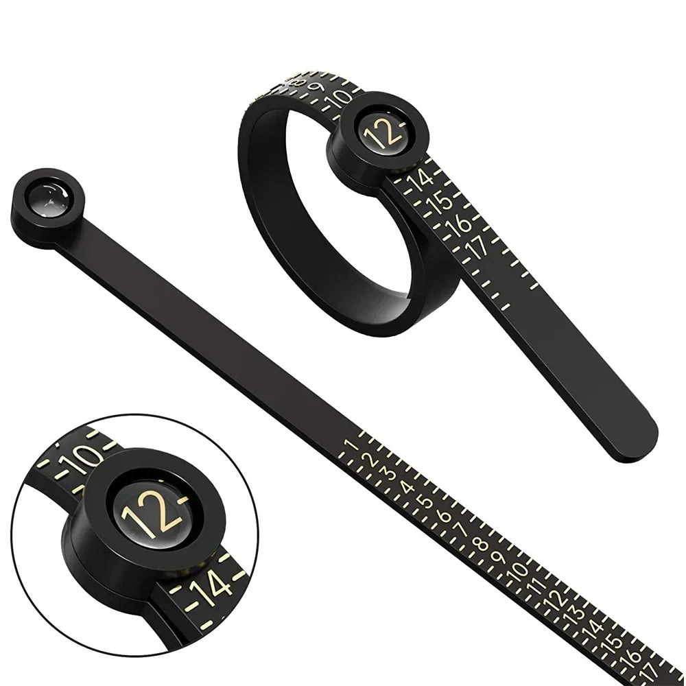 Adjustable Ring Sizer with Magnifier US/UK/EU/HK Size Chart Reusable Finger Measuring Tool for Accurate Ring Sizing