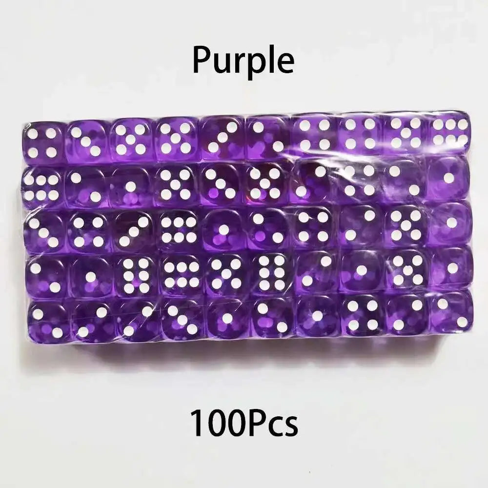 100PCS  D6 Dice 12mm 6 Sided Multicolor Transparent Color Acrylic Rounded Edges Dice For Table