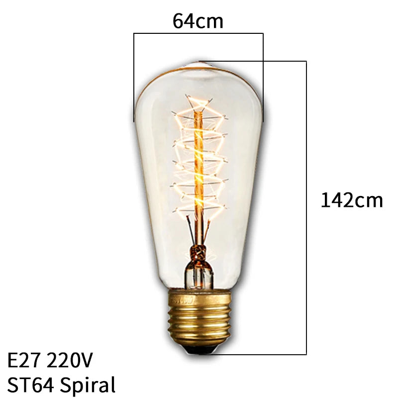 4pcs/lot Retro Edison Light Bulb E27 220V 40W ST64 G80 G95 T10 T45 T185 A19 A60 Filament Light Vintage Ampoule Edison Lamp