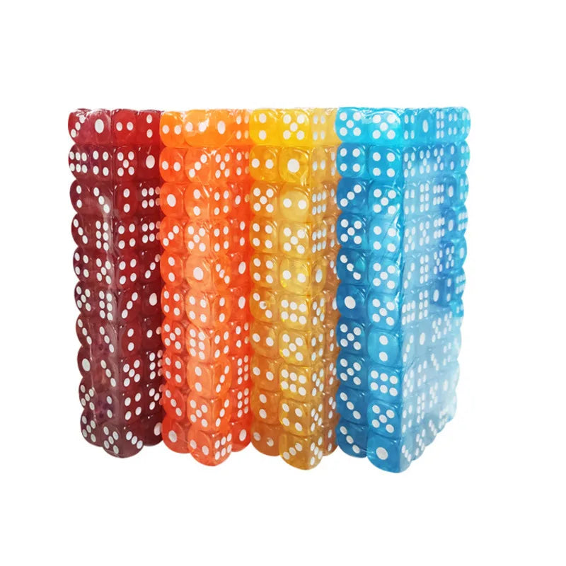 100PCS  D6 Dice 12mm 6 Sided Multicolor Transparent Color Acrylic Rounded Edges Dice For Table