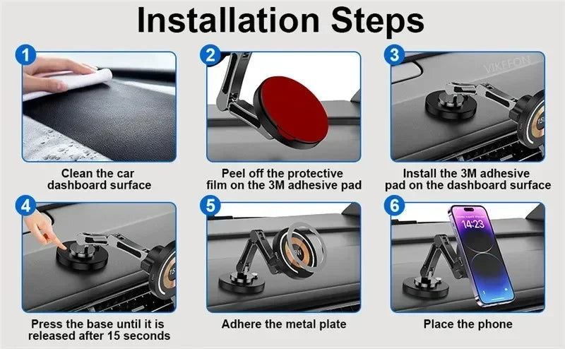 Car Magnetic Wireless Charger Dashboard Phone Holder Adjustable Long Arm For Magsafe iPhone 16 15 14 13 12 Pro Max Fast Charging