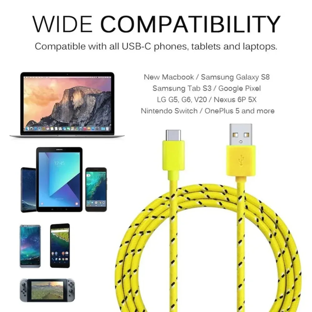 2.4A USB Type C Cable Fast Charging Nylon Braided Data Cable For Xiaomi 13 Huawei P60 Samsung S23 iPad USB C Phone Charger Wires