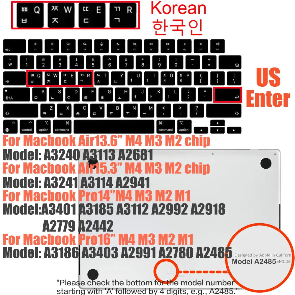 Compatible keyboard cover for 2025 MacBook Air 13.6 M4 A3240 A3113 MacBook Pro14 16 M4 M3 A3185 A3401 A3403 A2991 with touch ID