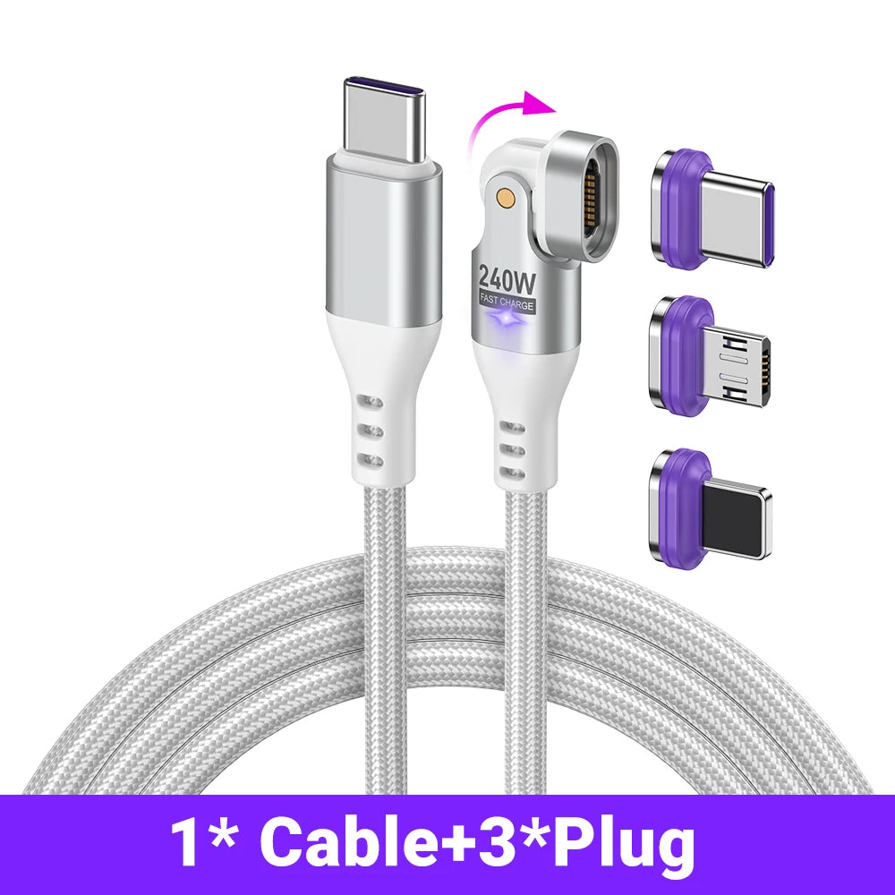 AUFU 16pin 180 Rotate Magnetic Cable 240W Fast Charging Micro USB Type C Cable For iPhone Xiaomi Samsung Magnet USB Phone Cable