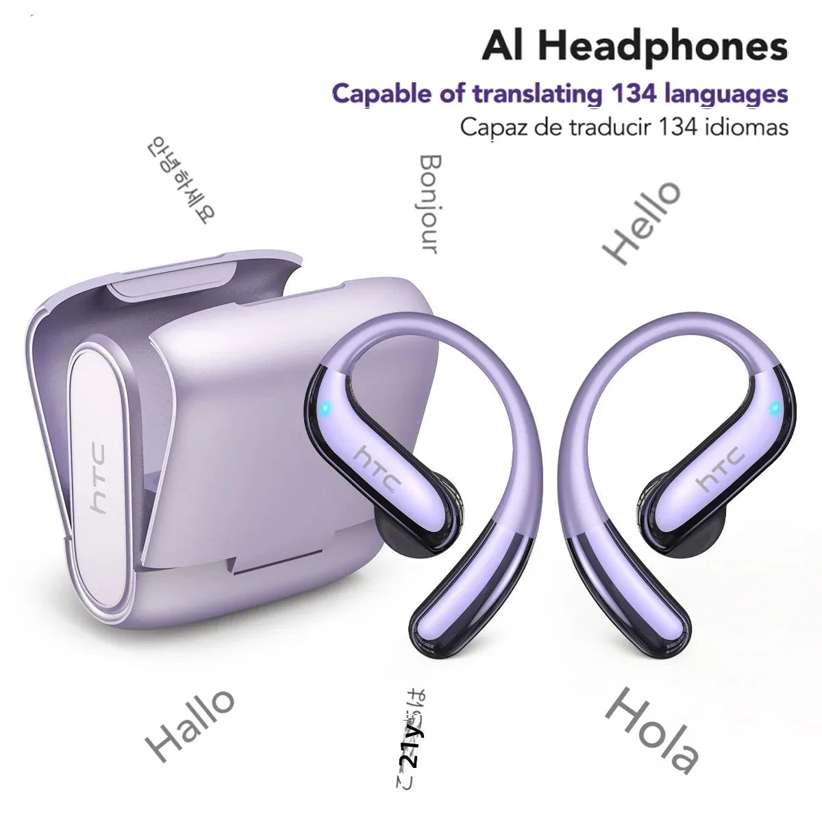 HTC NE23 Earphones Bluetooth V6.0 Open-Ear Wireless Headphones AI Translator Earbuds HD Call Sleek Thin lightweight Earhook