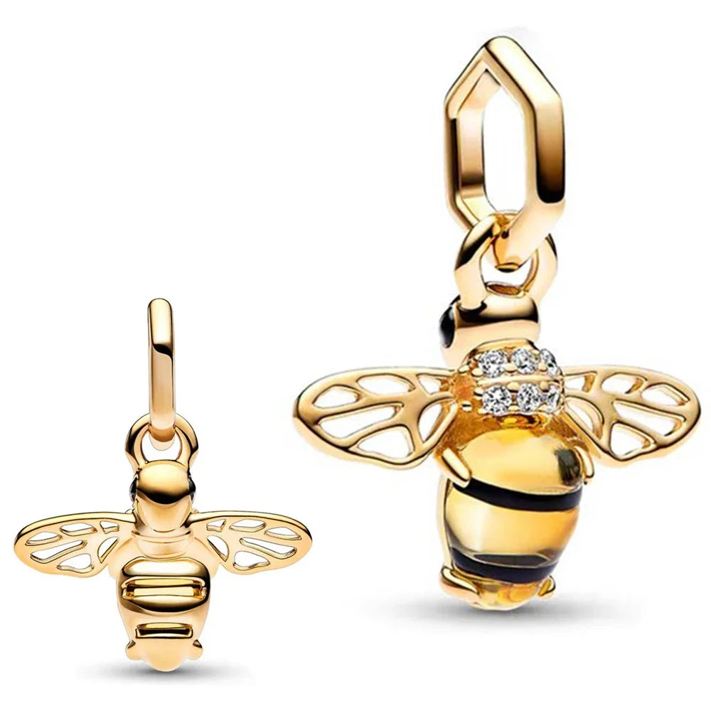 Sterling Silver 925 Gold Glow in The Dark Firefly Pendant Fit Bracelet Women DIY Pendant for Jewelry Making Gifts