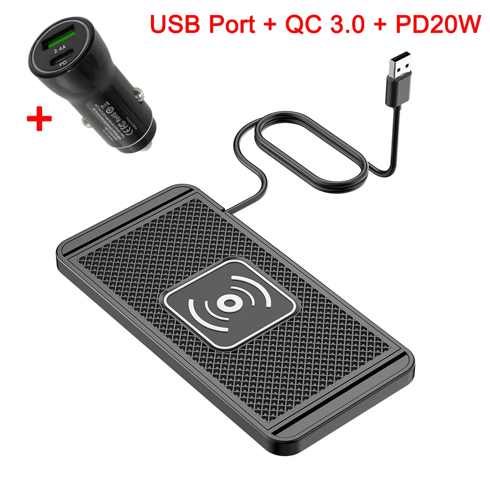 Wireless Car Charger Silicone Non-Slip Pad for Samsung S24 S23 iPhone 16 15 14 Xiaomi Car Induction Charger Fast Charging Pad