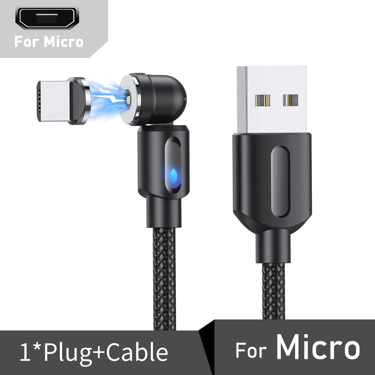 Magnetic Cable Type C Micro USB Cable Phone Charger 540 Degree Rotating Data Cable With LED For iPhone Xiaomi Huawei Samsung