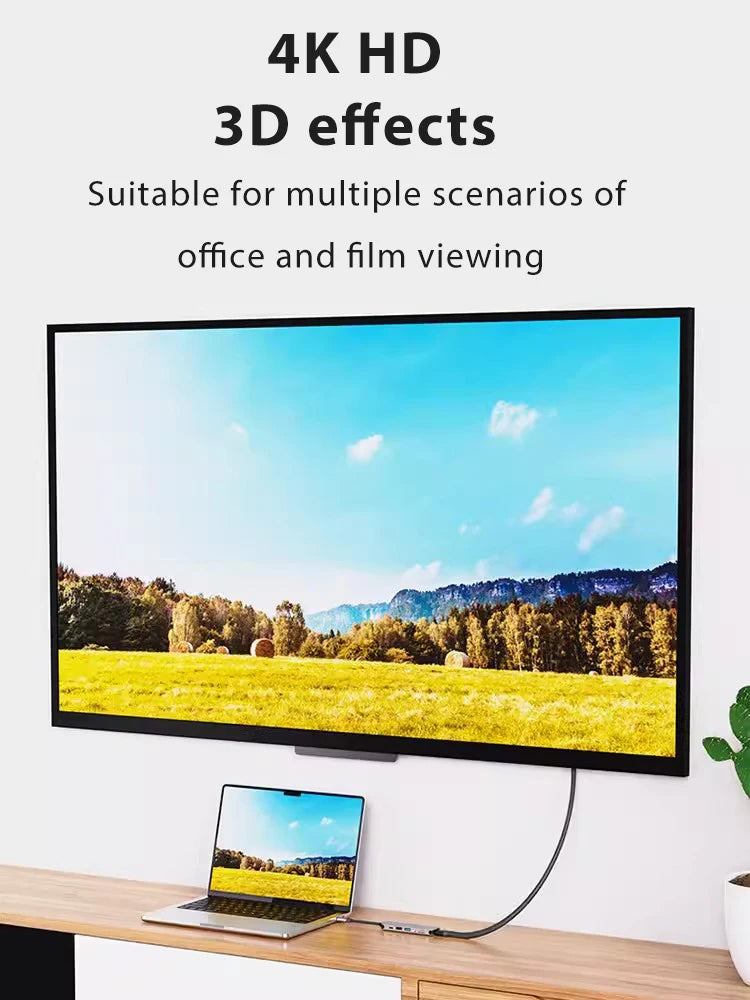 USB 3.0 Type-C Hub to 4K HDMI Adapter Thunderbolt 3 RJ45 USB C Hub VGA TF SD Reader Slot for MacBook Pro M3 M2 Air 13 2022 2021