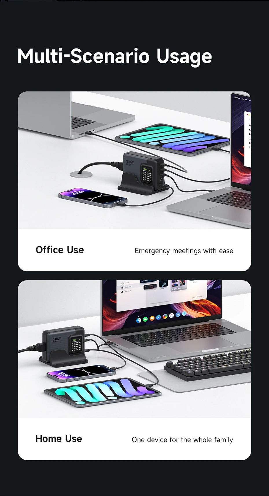 Hagibis 240W USB C Charger 5 Ports GaN 140W PD3.1 Fast Charger Desktop Charging Station with LCD Display For MacBook Pro Laptops