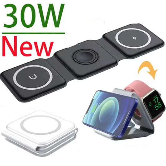 3 in 1 Wireless Magnetic Charger Fast Charging Dock Station Portable Foldable Stand Trip Charger For iPhone Apple Watch AirPods