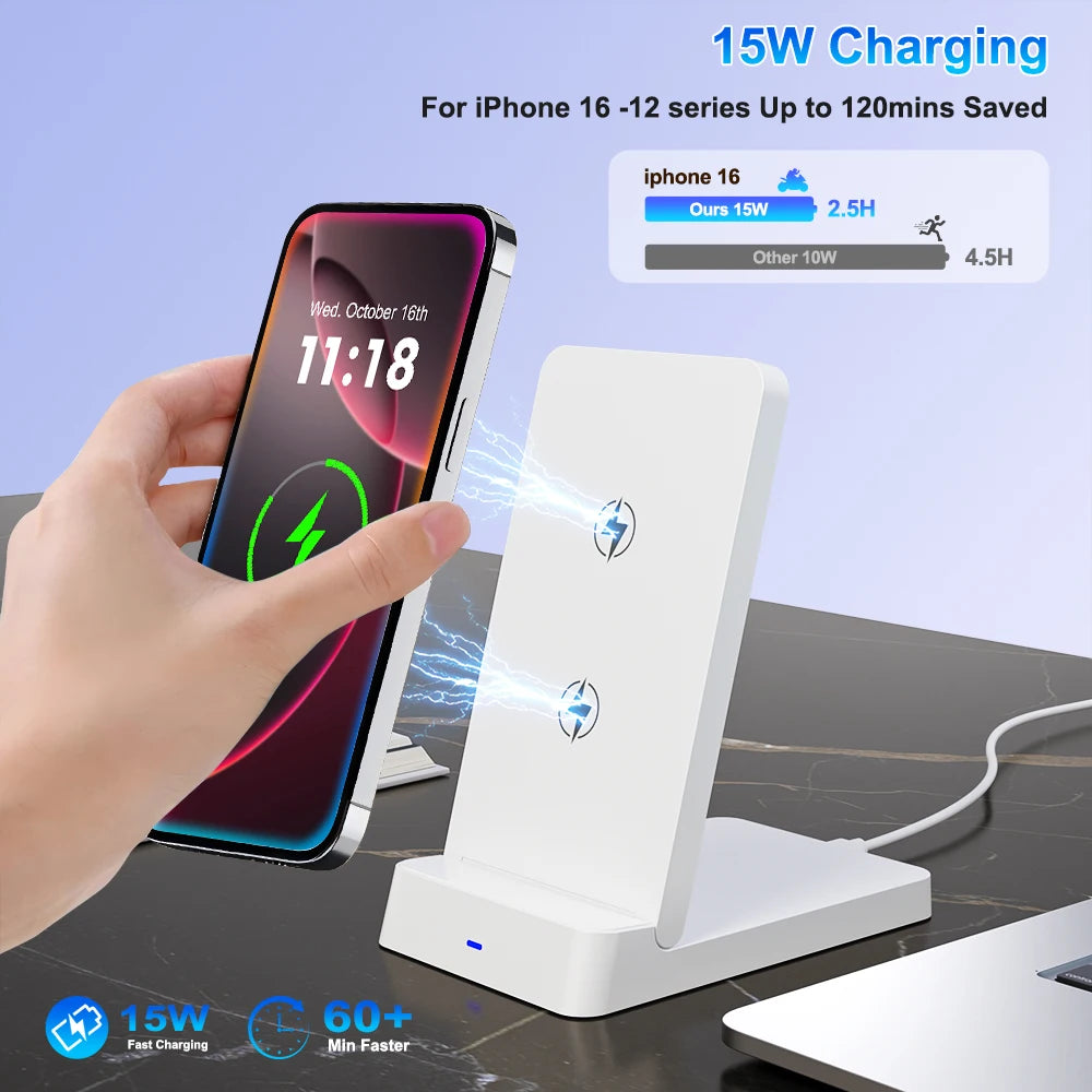 Wireless Charger Phone Desktop Folding Holder Stand For iPhone 16 15 14 13 12 Pro Max Samsung S24 Xiaomi Fast Charging Station