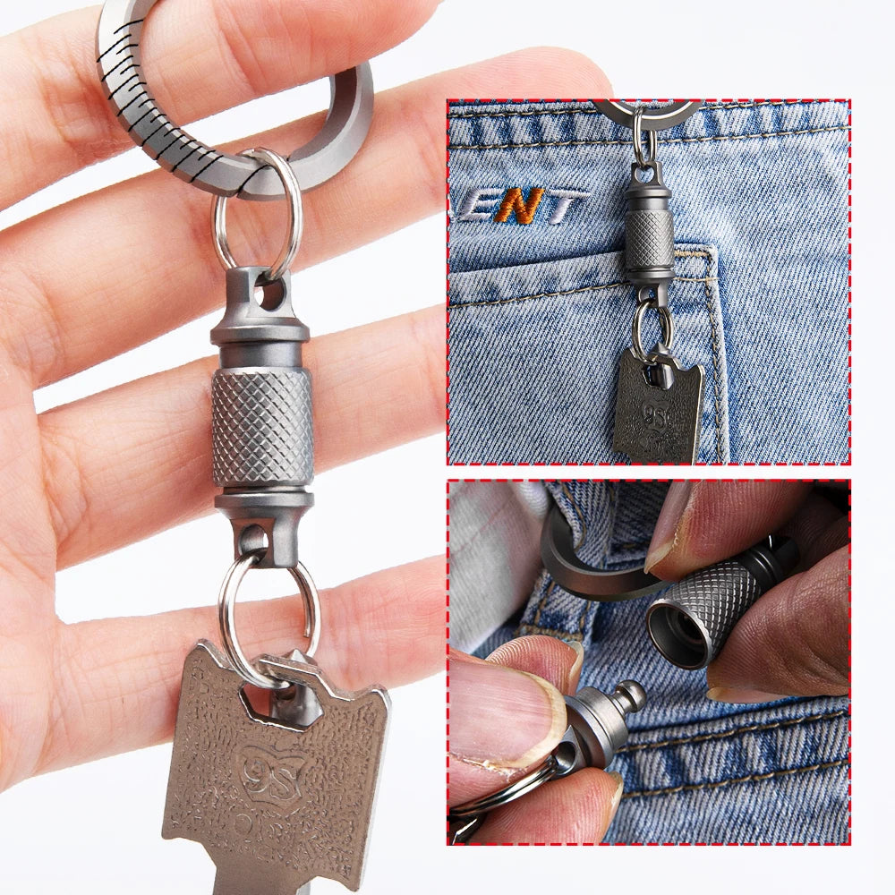 Titanium Alloy Keychain Quick Release Buckle 360 ° Rotation Mini Portable Connector Tool With Stainless Steel Keyring