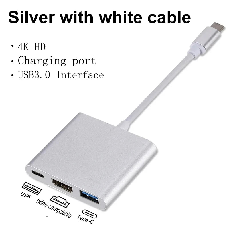 USB-C To HDMI-compatible 3 in 1 Cable Converter for Samsung Huawei iPad Mac NS USB 3.1 Type C To HD 4K USB 3.0 Adapter Cable